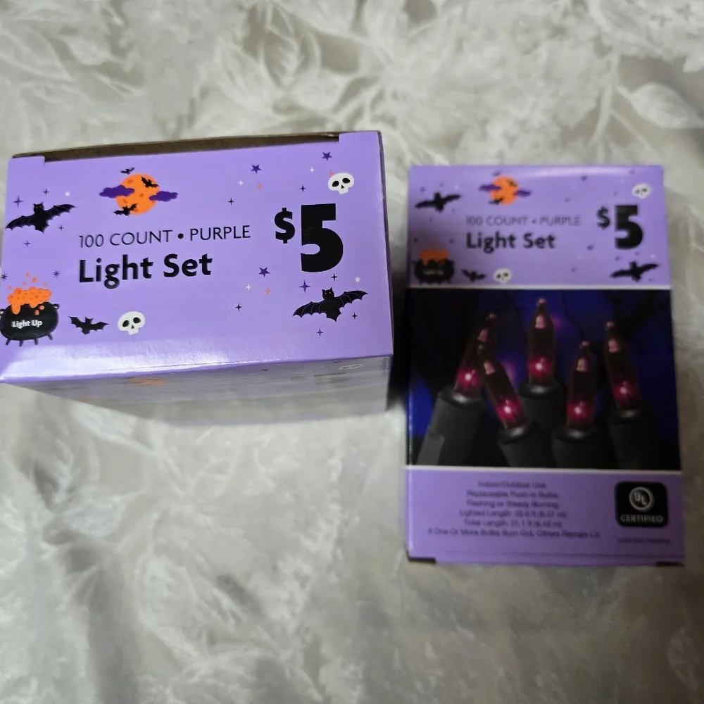 Lot Of 2 Halloween Purple String Indoor/Outdoor 100 Light Party Brizled Spooky
